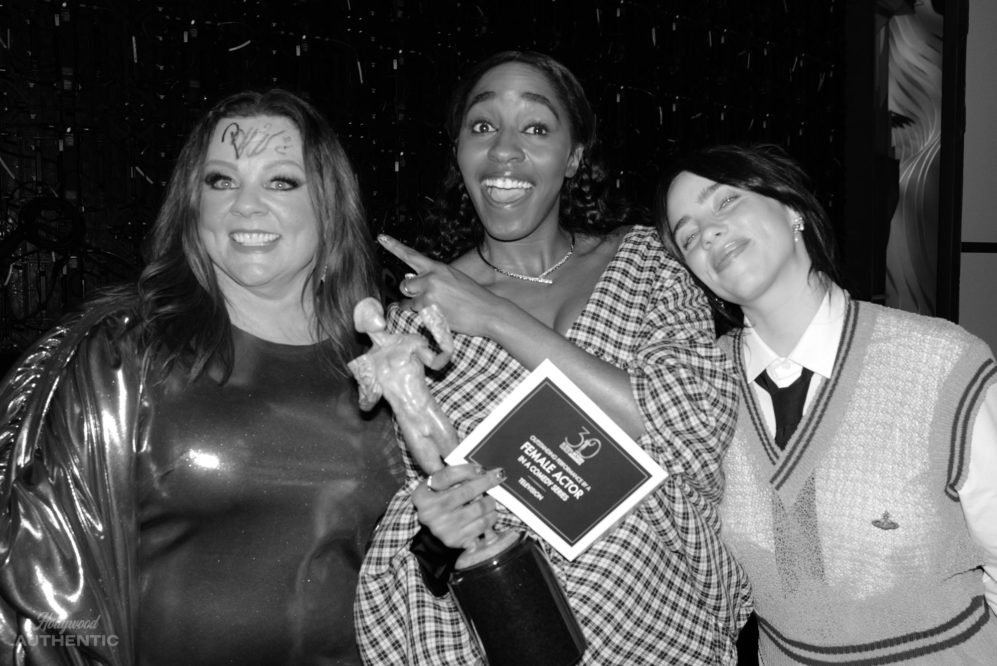 melissa mccarthy, ayo edebiri, billie eilish, sag awards, 2024, greg williams, hollywood authentic